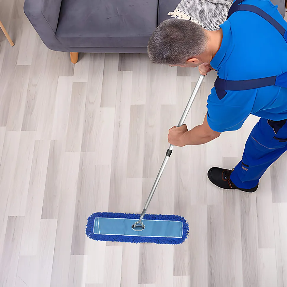 Gritt Commercial All-In-One Microfiber Dust Mop Set With 72" Telescopic Handle, 36", Blue/Silver