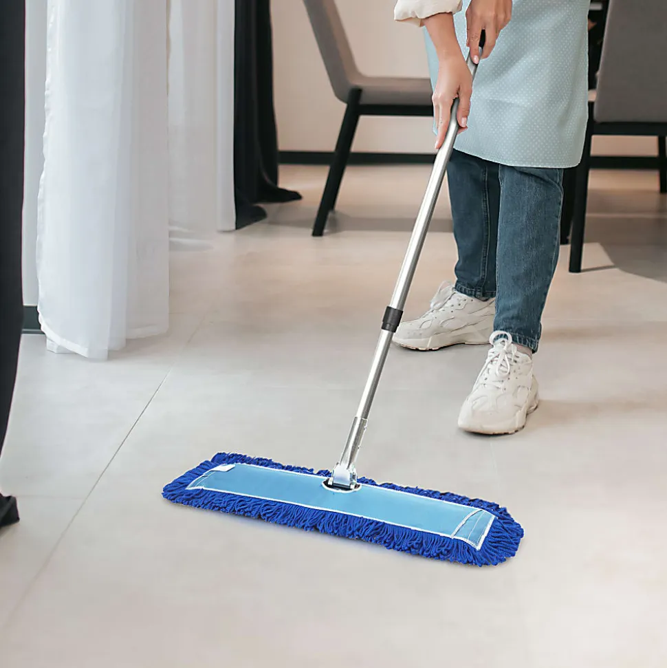 Gritt Commercial All-In-One Microfiber Dust Mop Set With 72" Telescopic Handle, 36", Blue/Silver