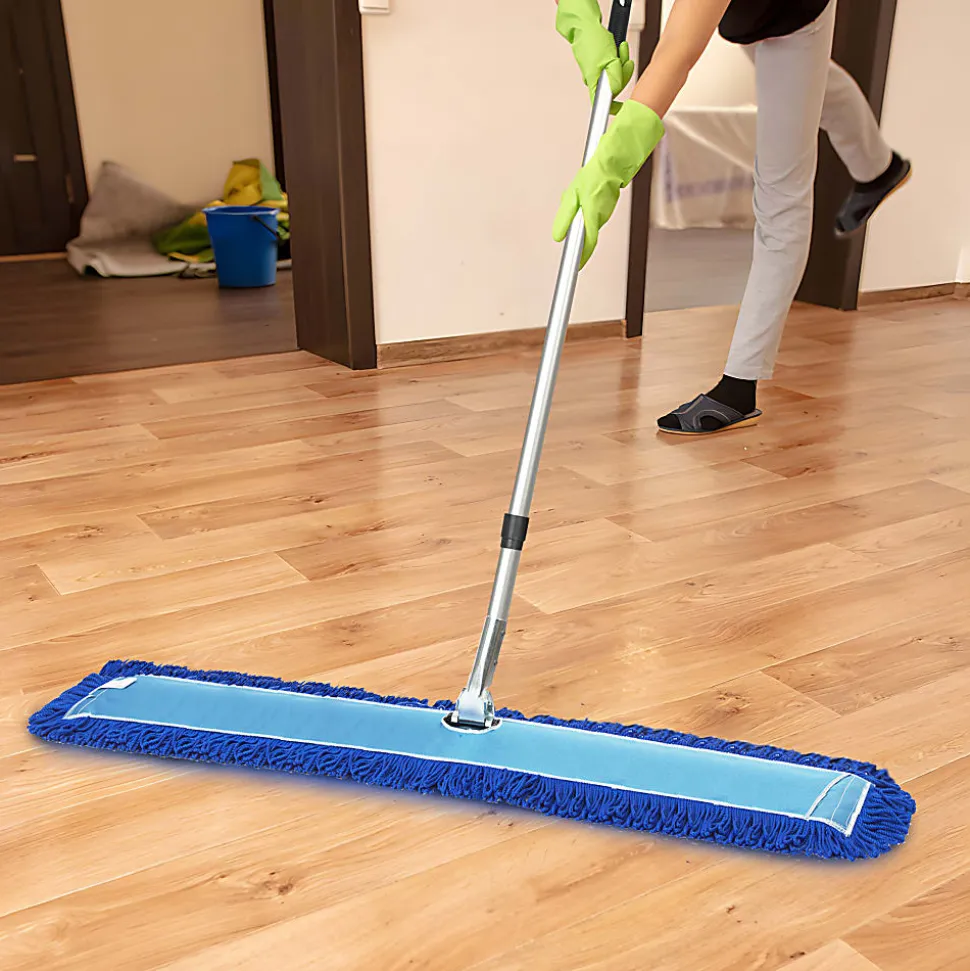 Gritt Commercial All-In-One Microfiber Dust Mop Set With 72" Telescopic Handle, 60", Blue/Silver