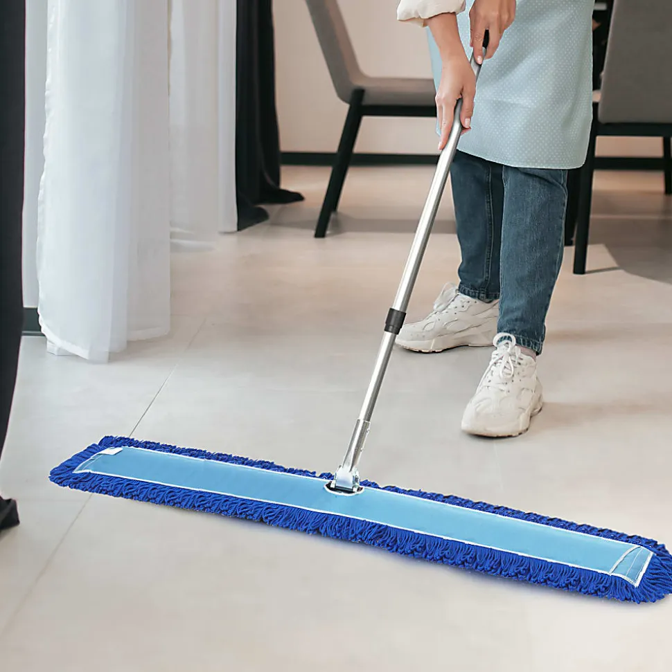 Gritt Commercial All-In-One Microfiber Dust Mop Set With 72" Telescopic Handle, 60", Blue/Silver
