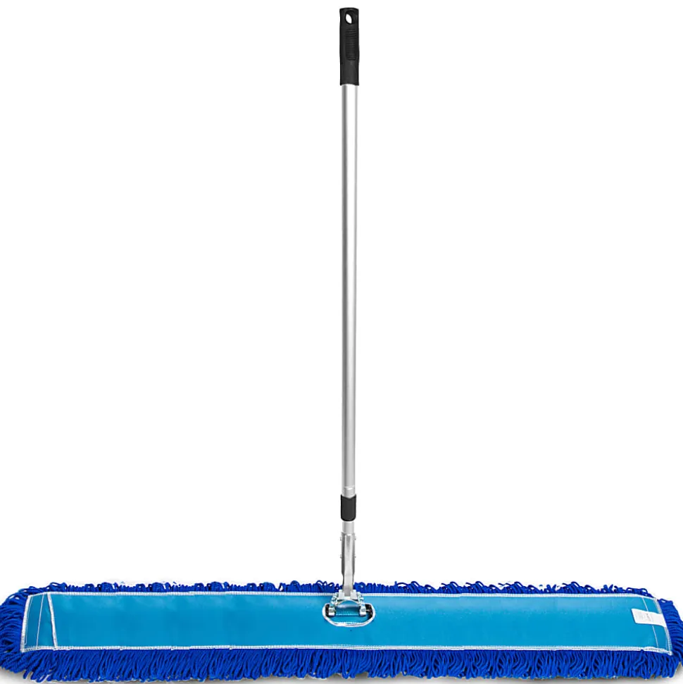 Gritt Commercial All-In-One Microfiber Dust Mop Set With 72" Telescopic Handle, 60", Blue/Silver