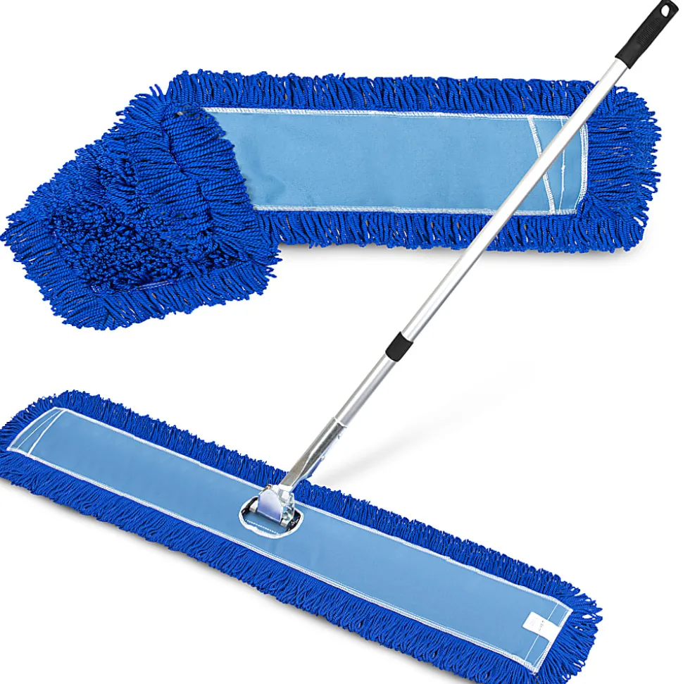 Gritt Commercial All-In-One Microfiber Dust Mop Set With 72" Telescopic Handle, 60", Blue/Silver