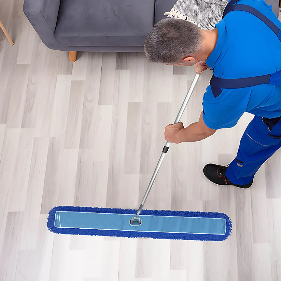 Gritt Commercial All-In-One Microfiber Dust Mop Set With 72" Telescopic Handle, 60", Blue/Silver