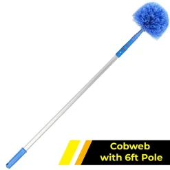Gritt Commercial Cobweb Duster Brush With Telescopic Pole, 6-11/16" Brush/6' Pole, Blue