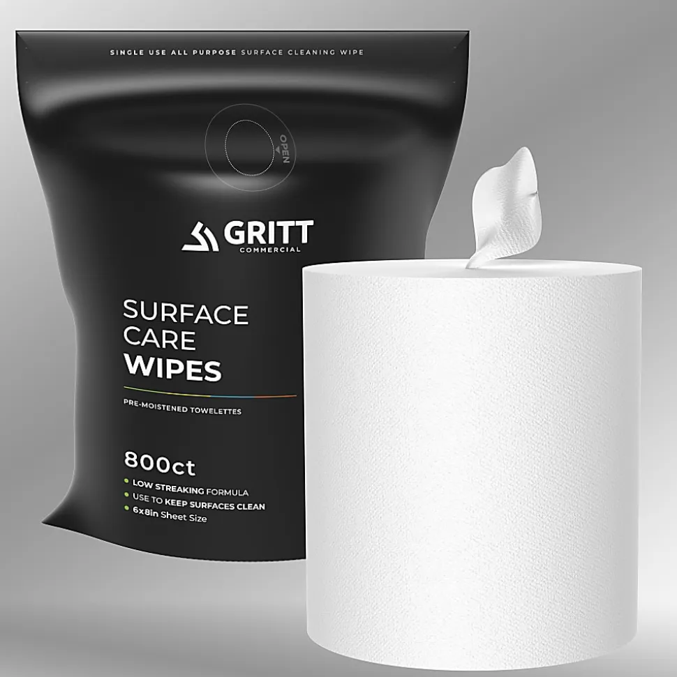 Gritt Commercial Surface Care Wipes, 6" x 8", 800 Wipes Per Refill Bag, Case Of 4 Bags