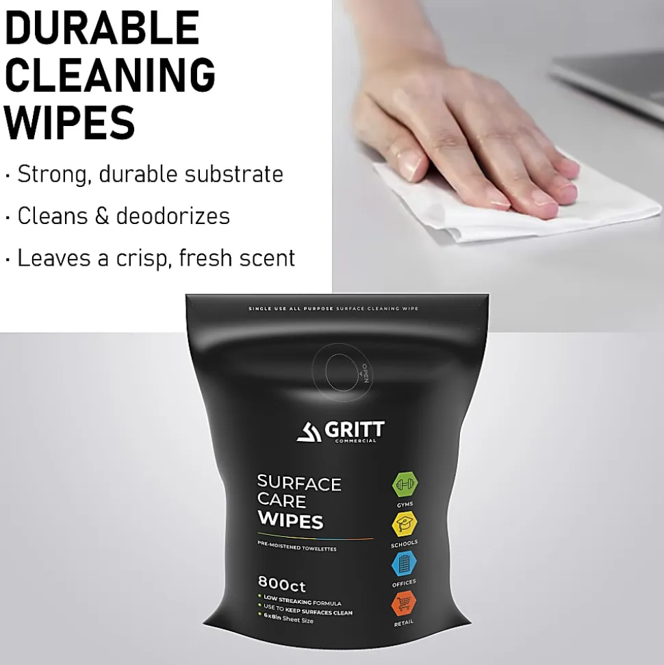 Gritt Commercial Surface Care Wipes, 6" x 8", 800 Wipes Per Refill Bag, Case Of 4 Bags
