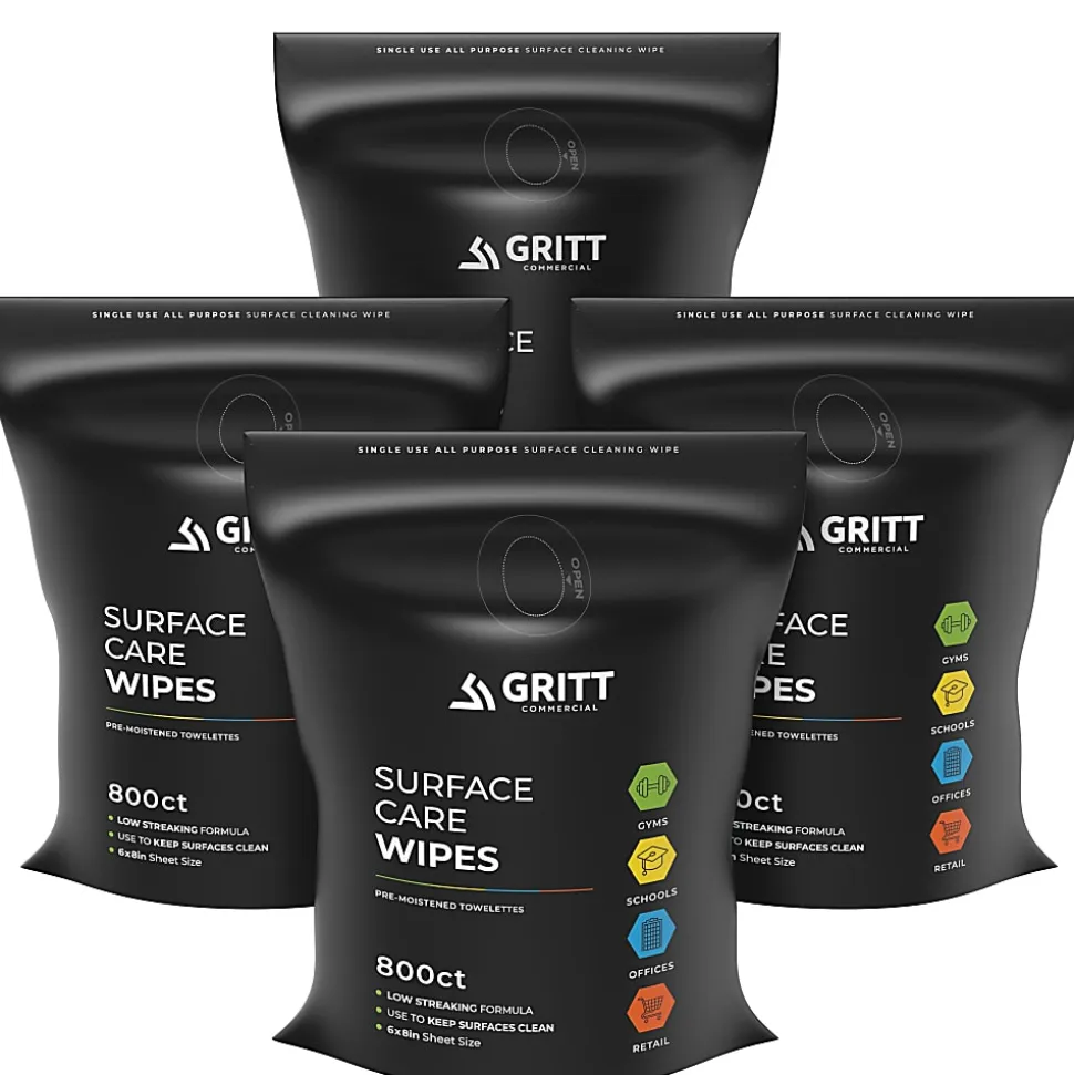 Gritt Commercial Surface Care Wipes, 6" x 8", 800 Wipes Per Refill Bag, Case Of 4 Bags