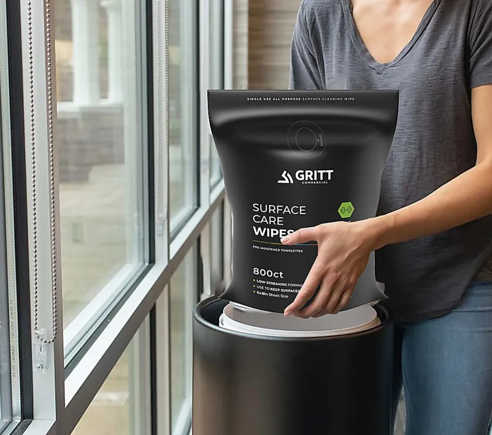 Gritt Commercial Surface Care Wipes, 6" x 8", 800 Wipes Per Refill Bag, Case Of 4 Bags