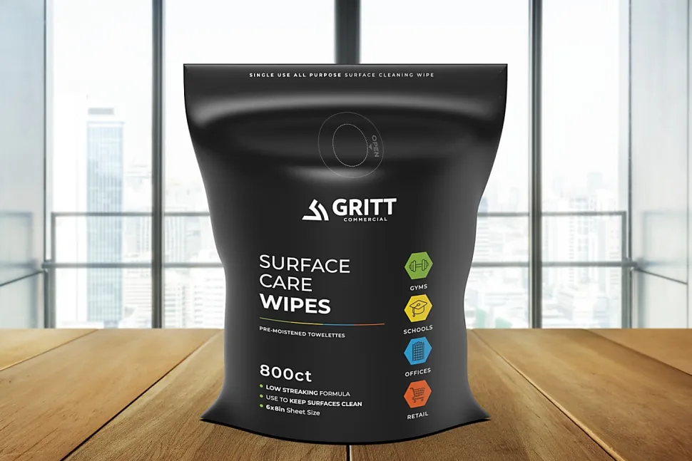 Gritt Commercial Surface Care Wipes, 6" x 8", 800 Wipes Per Refill Bag, Case Of 4 Bags