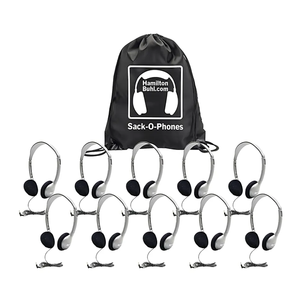 HamiltonBuhl™ HA2 Sack-O-Phone Headphones, Silver, Pack Of 10