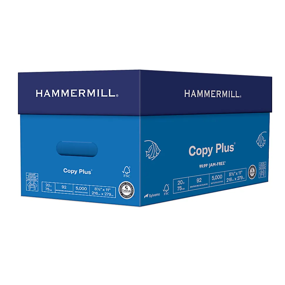 Hammermill® Copy Plus® Copy Paper, 10 Reams, White, Letter (8.5" x 11"), 5000 Sheets Per Case, 20 Lb, 92 Brightness, FSC® Certified