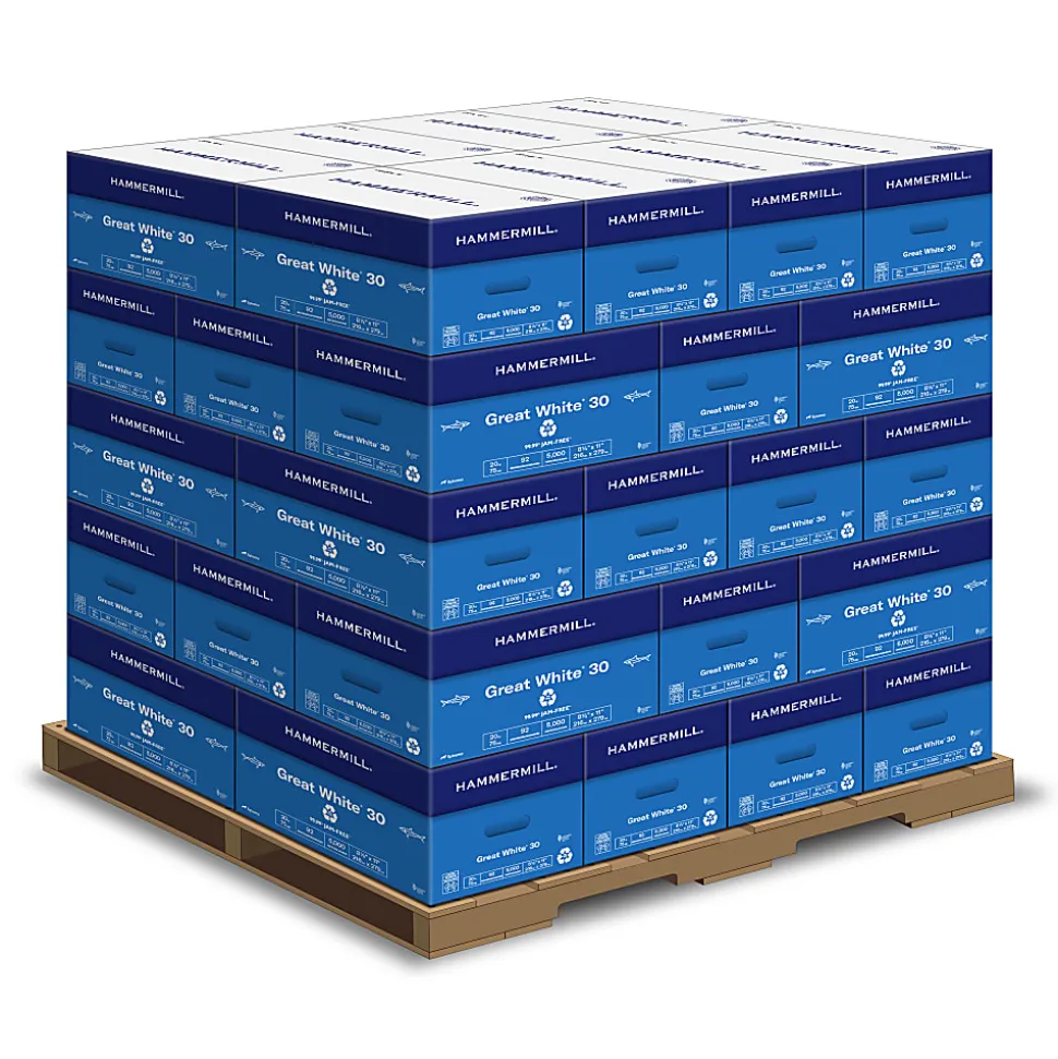 Hammermill® Great White Printer & Copy Paper, 400 Reams, White, Letter (8.5" x 11"), 200000 Sheets Per Pallet, 20 Lb, 92 Brightness