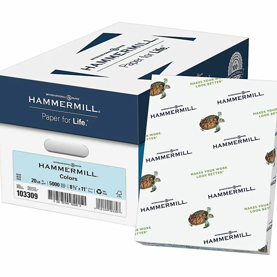 Hammermill® Multi-Use Color Copy Paper, 10 Reams, Blue, Letter (8.5" x 11"), 5000 Sheets Per Case, 20 Lb