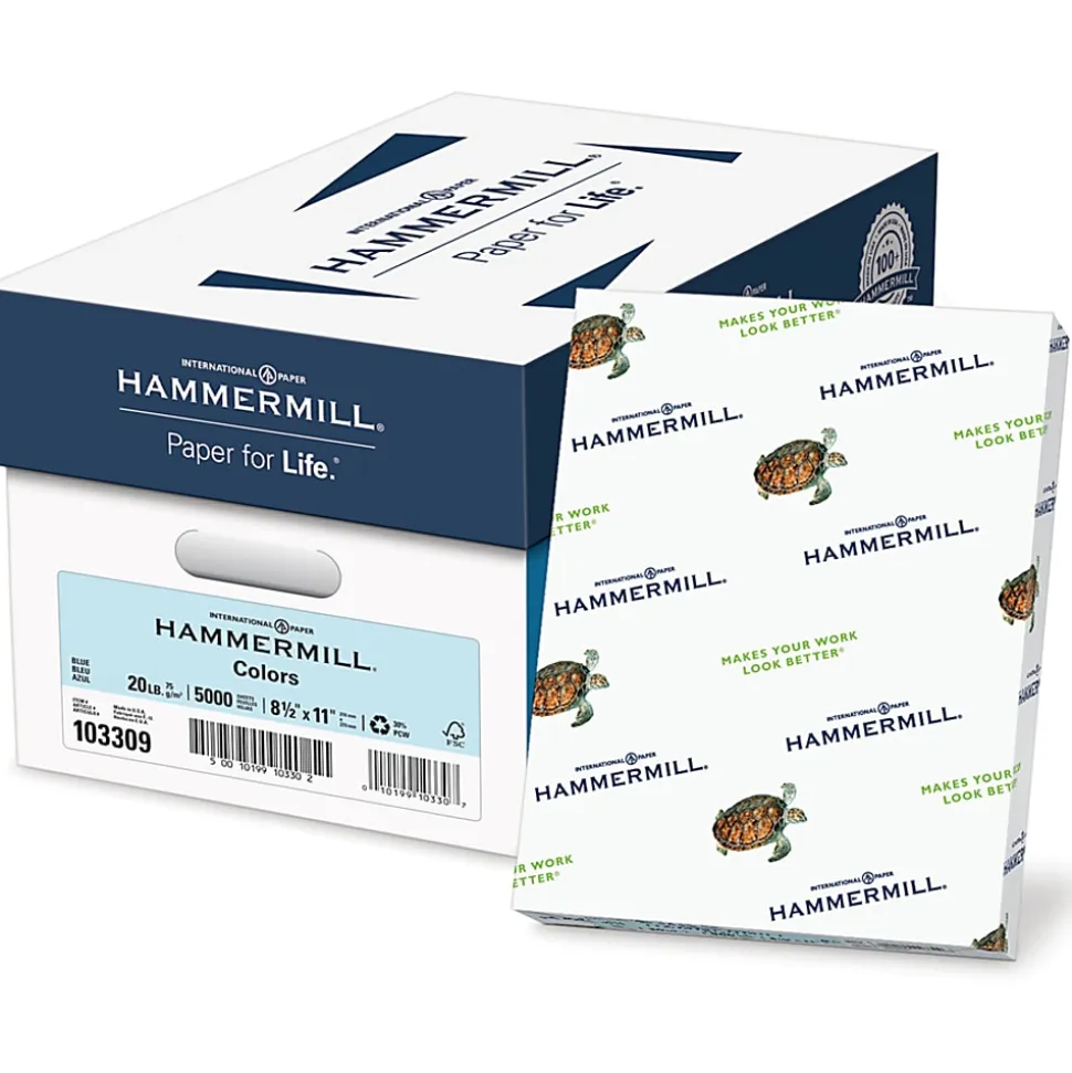 Hammermill® Multi-Use Color Copy Paper, 10 Reams, Blue, Letter (8.5" x 11"), 5000 Sheets Per Case, 20 Lb