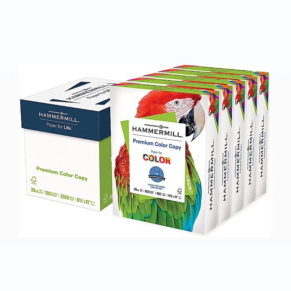 Hammermill® Premium Color Multi-Use Printer & Copy Paper, 5 Reams, Photo White, Letter (8.5" x 11"), 2500 Sheets Per Case, 28 Lb, 100 Brightness