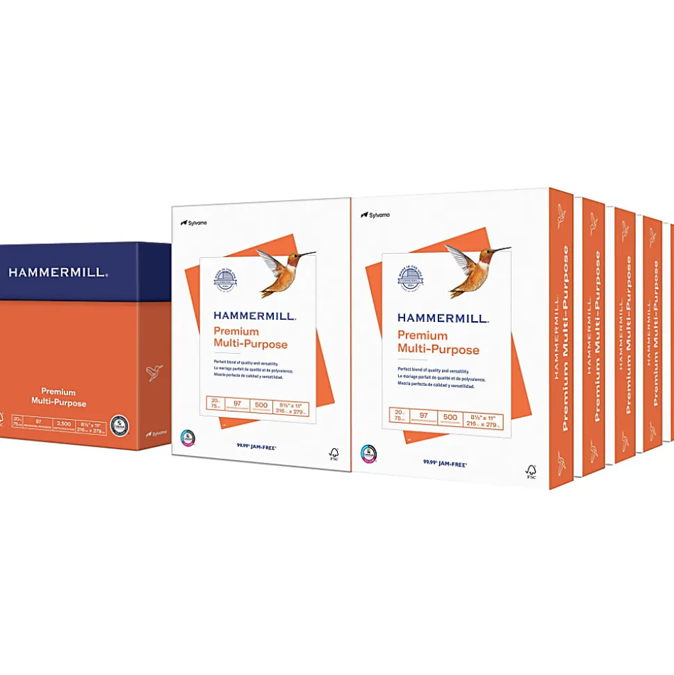 Hammermill® Premium Multi-Use Printer & Copy Paper, 10 Reams, White, Letter (8.5" x 11"), 5000 Sheets Per Case, 20 Lb, 97 Brightness
