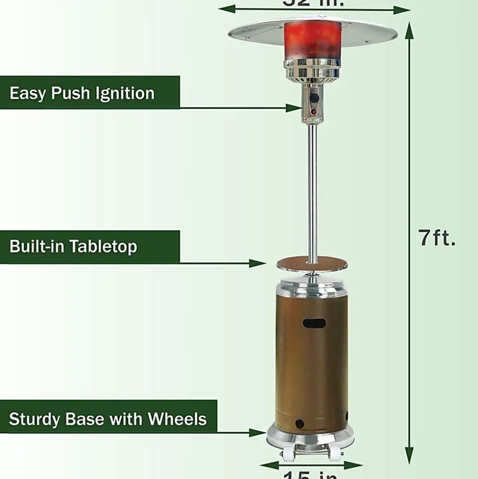 Hanover 12020 Watts Propane Patio Heater, 88.23"H x 17.83"W, Bronze & Stainless Steel