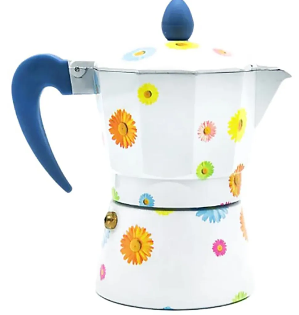 HappiKloc Flowers 3-Cup Espresso Coffee Maker, Multicolor