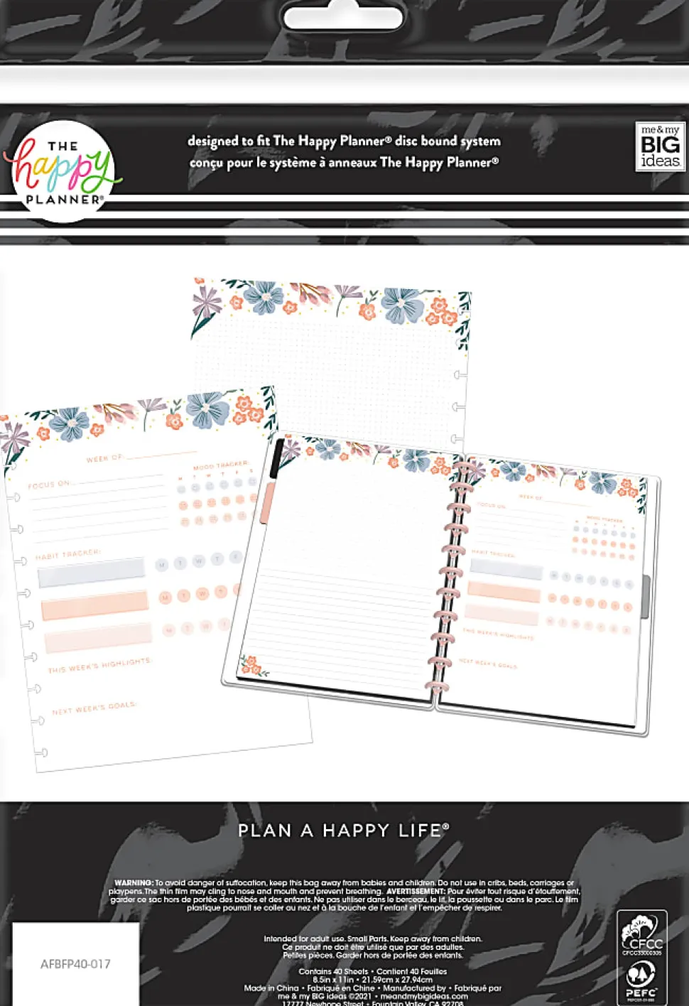 Happy Planner Big Filler Paper, 8-1/2" x 11", 40 Sheets, Florals
