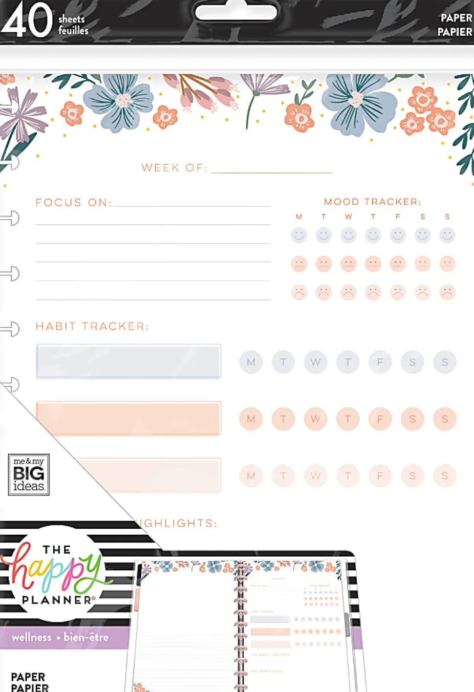 Happy Planner Big Filler Paper, 8-1/2" x 11", 40 Sheets, Florals