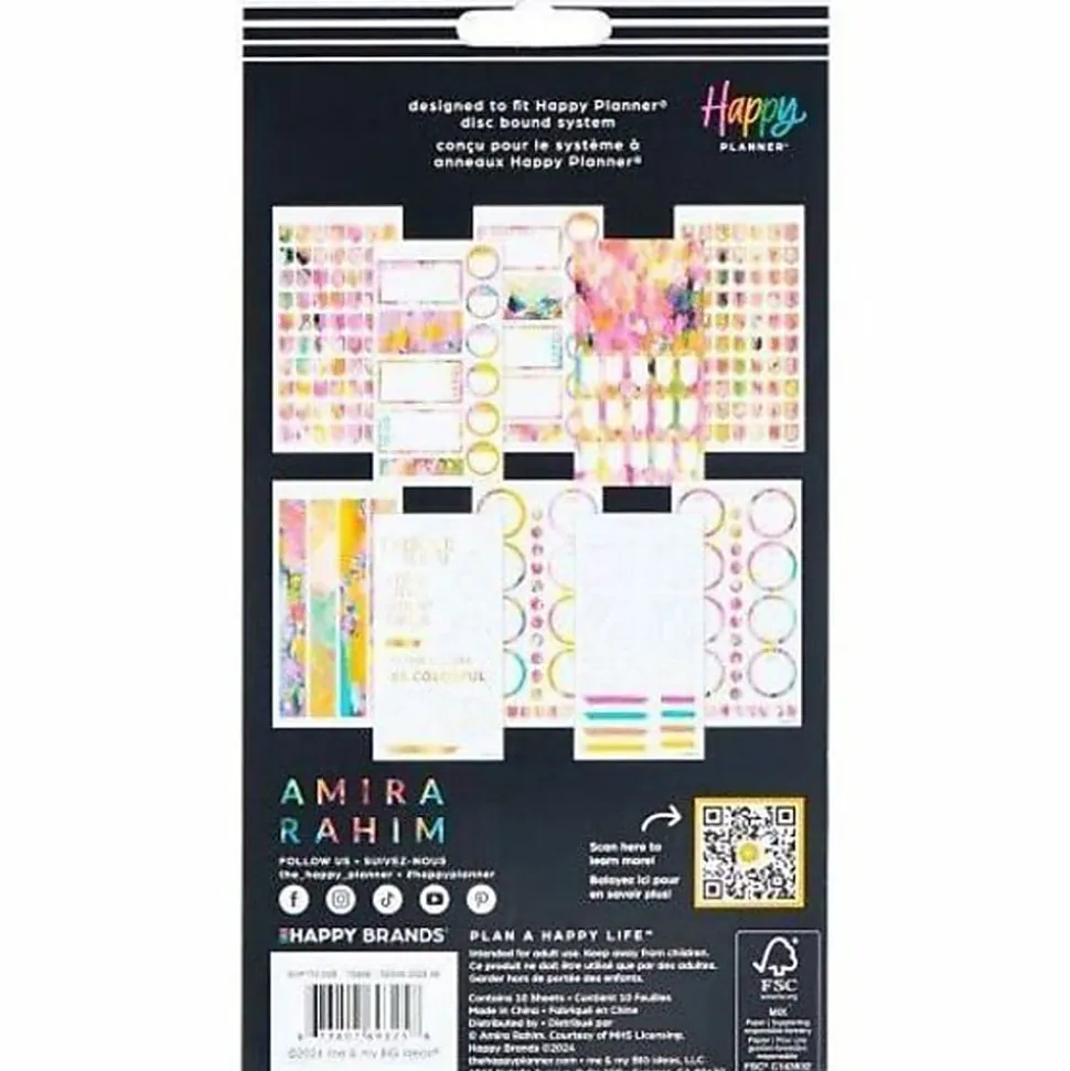 Happy Planner Bright & Brushy Sticker Sheets, Pack Of 10 Sheets, 303 Total Stickers