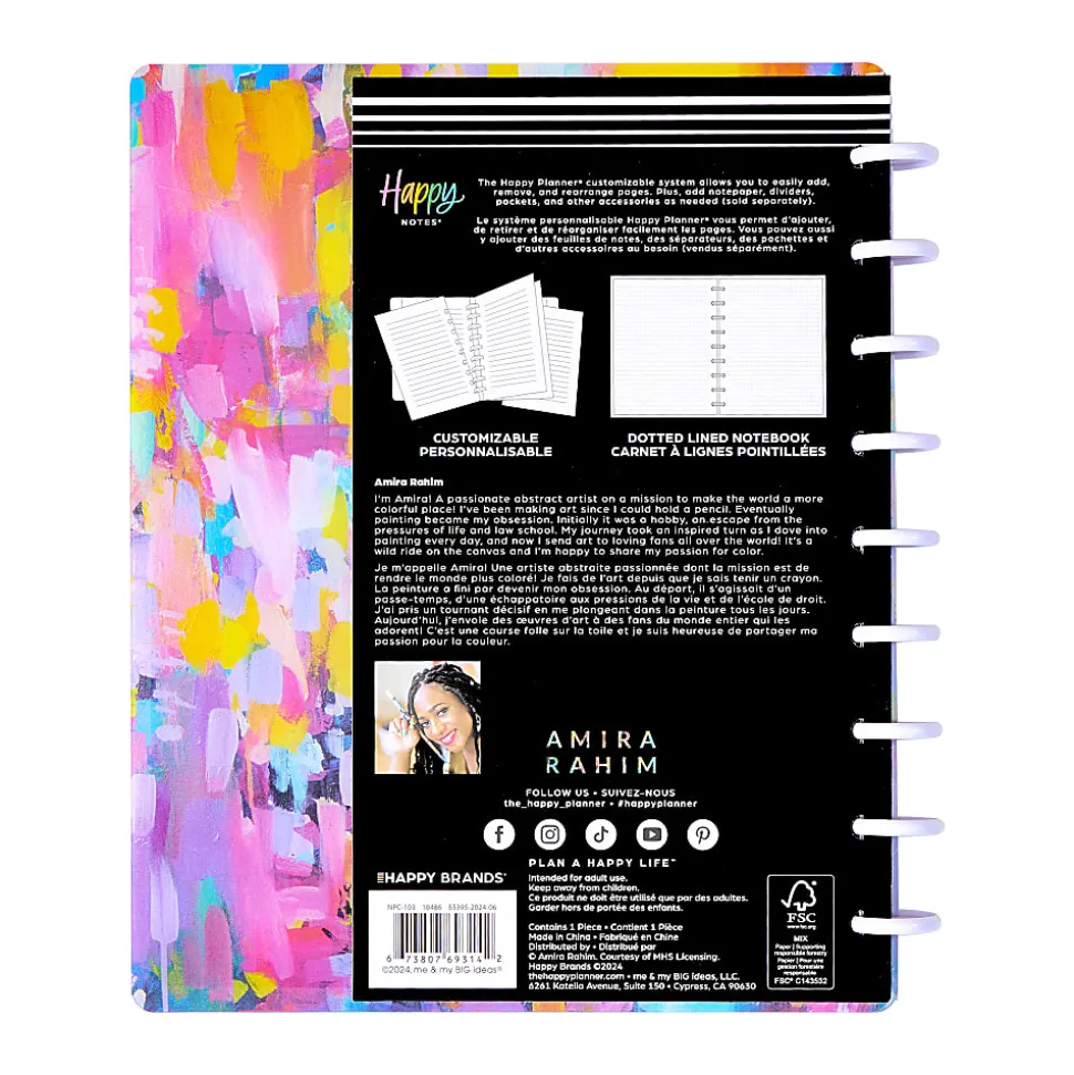 Happy Planner Classic Disc Bound Notebook, 7" x 9-1/4", Dotted Rule, 60 Sheets, Bright & Brushy
