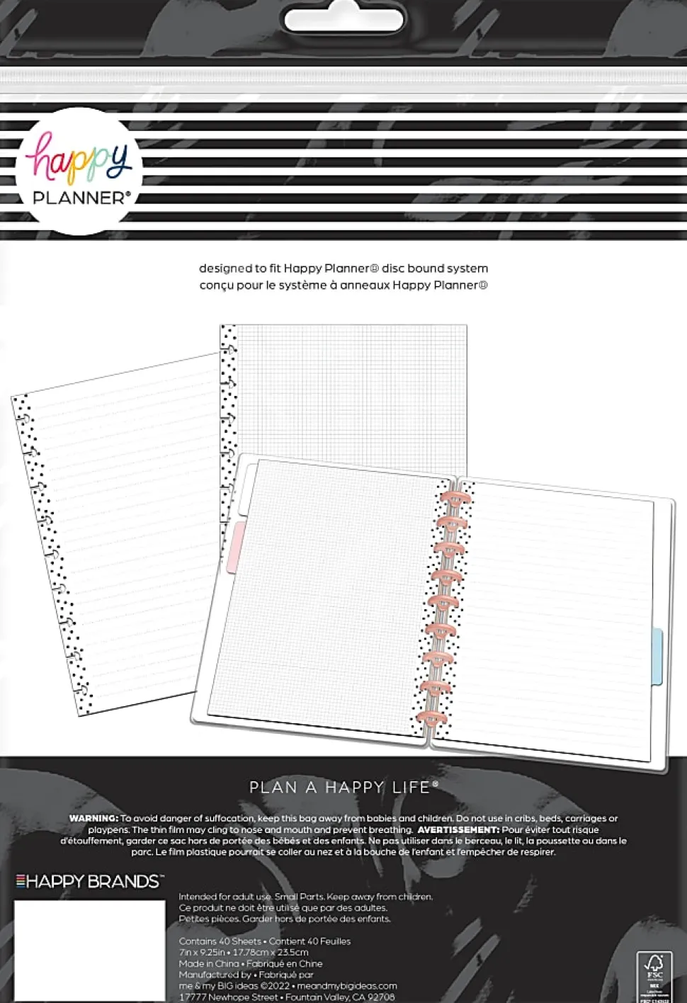 Happy Planner Classic Filler Paper, 40 Sheets, 7" x 9-1/4", Simple Dots