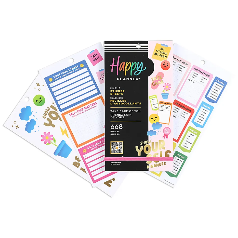 Happy Planner Classic Stickers, 9"H x 4-3/4"W x 1/4"D, Take Care of You, Value Pack Of 688 Stickers