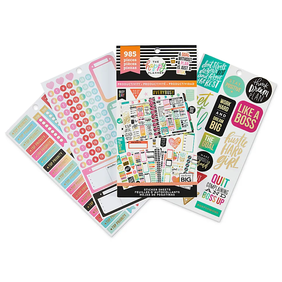 Happy Planner Classic Stickers, 9"H x 4-3/4"W x 1/4"D, Productivity, Value Pack Of 985 Stickers