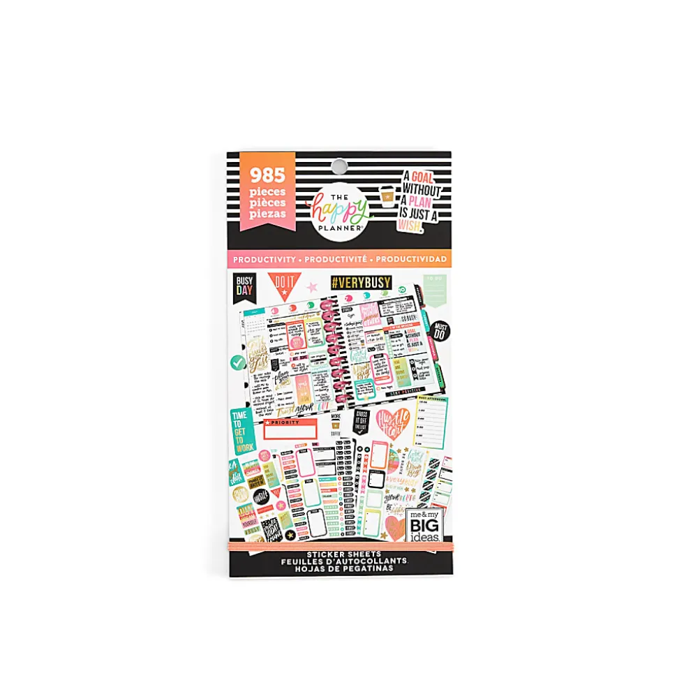 Happy Planner Classic Stickers, 9"H x 4-3/4"W x 1/4"D, Productivity, Value Pack Of 985 Stickers