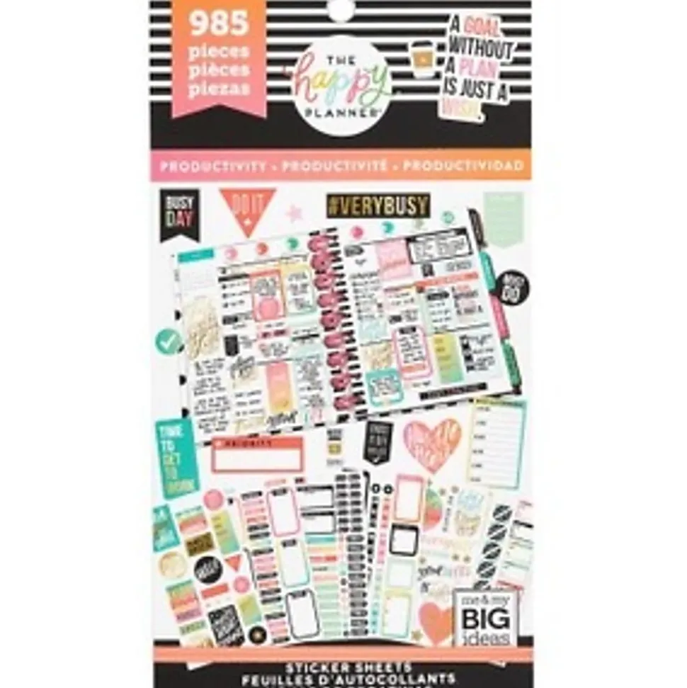 Happy Planner Classic Stickers, 9"H x 4-3/4"W x 1/4"D, Productivity, Value Pack Of 985 Stickers