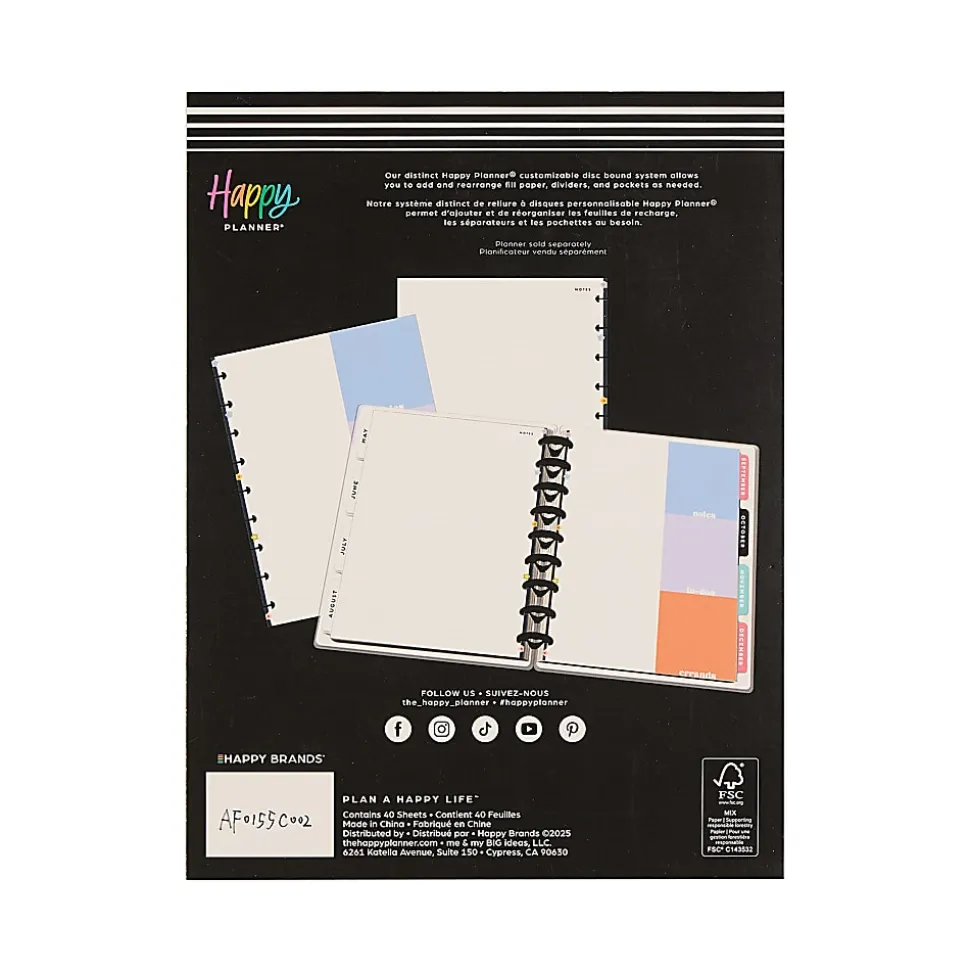Happy Planner Dotted Lined Classic Filler Paper, Bright Energy, 7" x 9-1/4”, Total Qty 40 Sheets