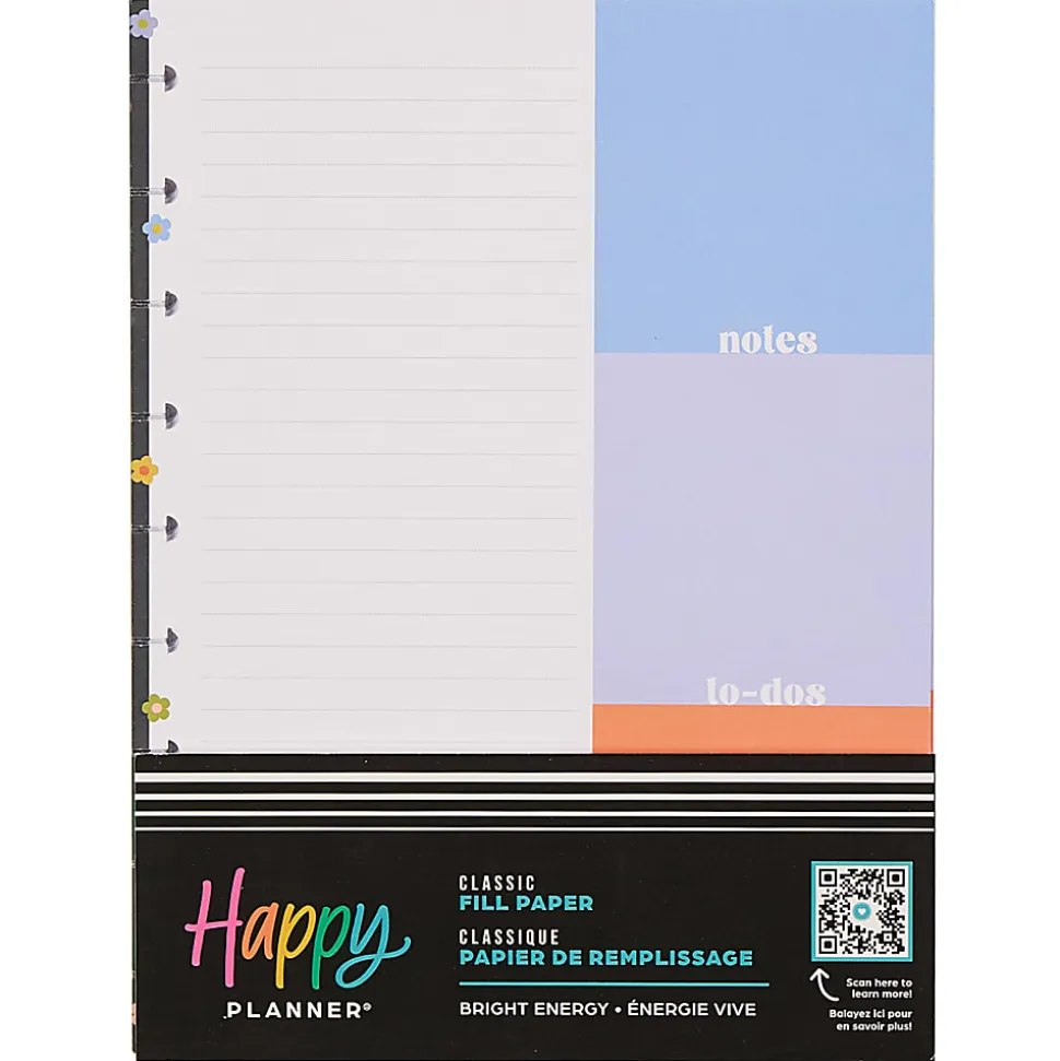 Happy Planner Dotted Lined Classic Filler Paper, Bright Energy, 7" x 9-1/4”, Total Qty 40 Sheets