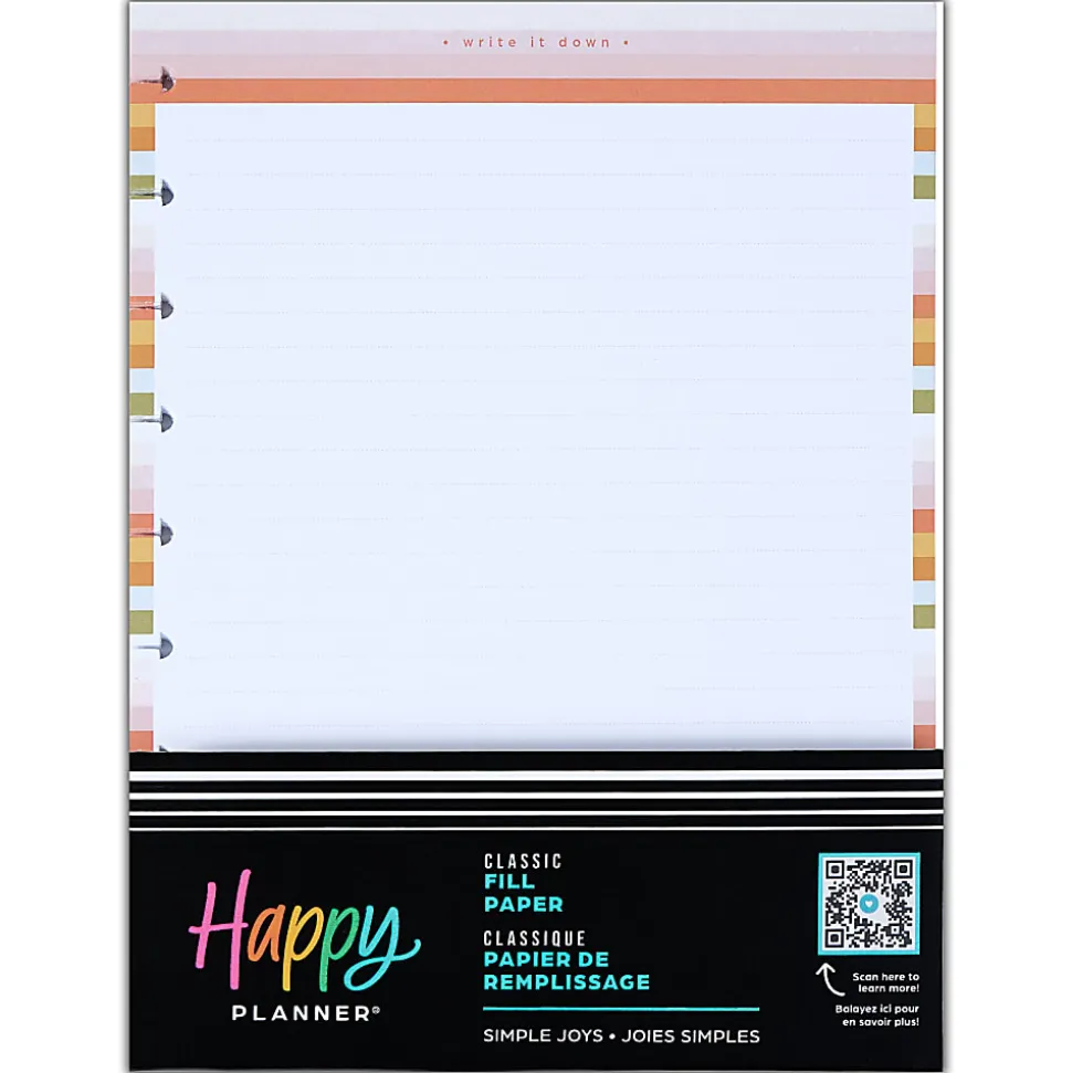 Happy Planner Dotted Lined Classic Filler Paper, Simple Joys, 7" x 9-1/4”, Total Qty 40 Sheets