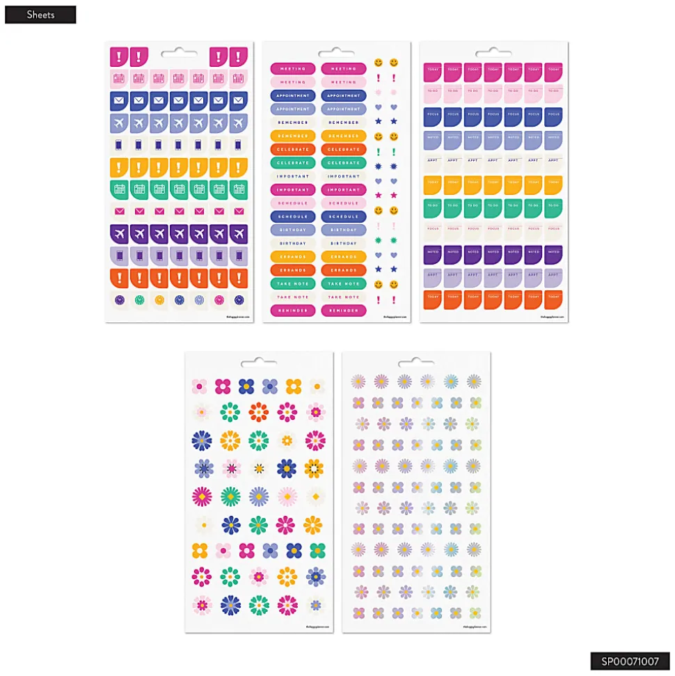 Happy Planner Flower Burst Stickers, Medium, 71 Stickers Per Sheet, Pack Of 5 Sheets
