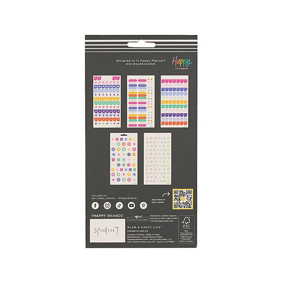 Happy Planner Flower Burst Stickers, Medium, 71 Stickers Per Sheet, Pack Of 5 Sheets
