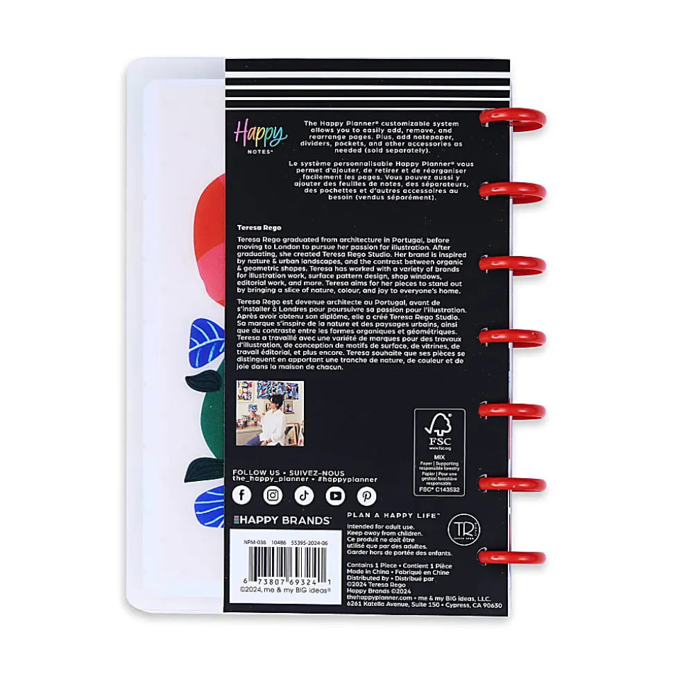 Happy Planner Mini Disc Bound Notebook, 4-5/8" x 7", Dotted Rule, 60 Sheets, Pop Of Joy