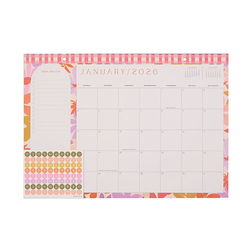 2026 Happy Planner 12-Month Desk Calendar, 12” x 17”, Sunlit Floral, January To December, CD00203002