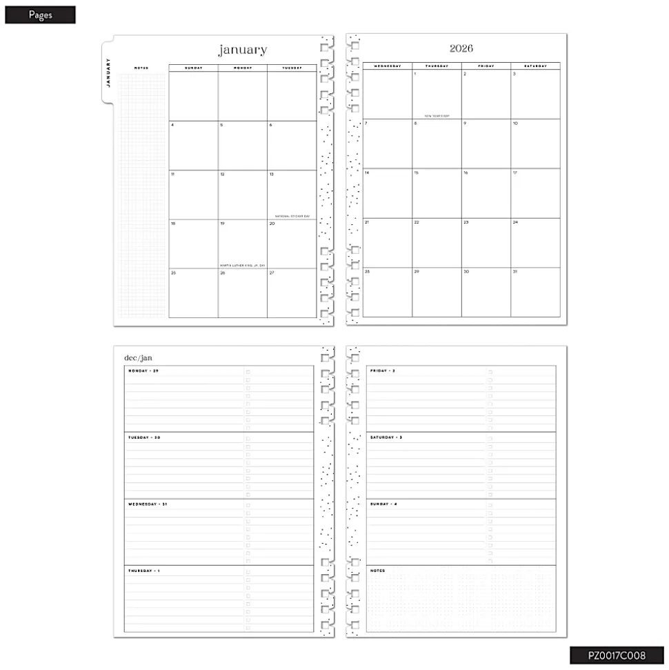 2026 Happy Planner Monthly/Weekly Classic Customizable Twin Loop Planner, 7" x 9-1/4", Minimal Months, January To December, PZ0017C008