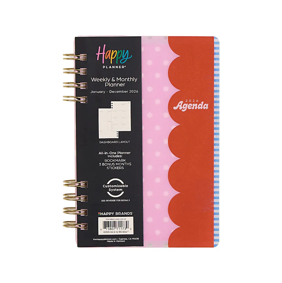 2026 Happy Planner Monthly/Weekly Mini Customizable Twin Loop Planner, 4-5/8" x 7", Color Beat, January To December, PZ0019M003