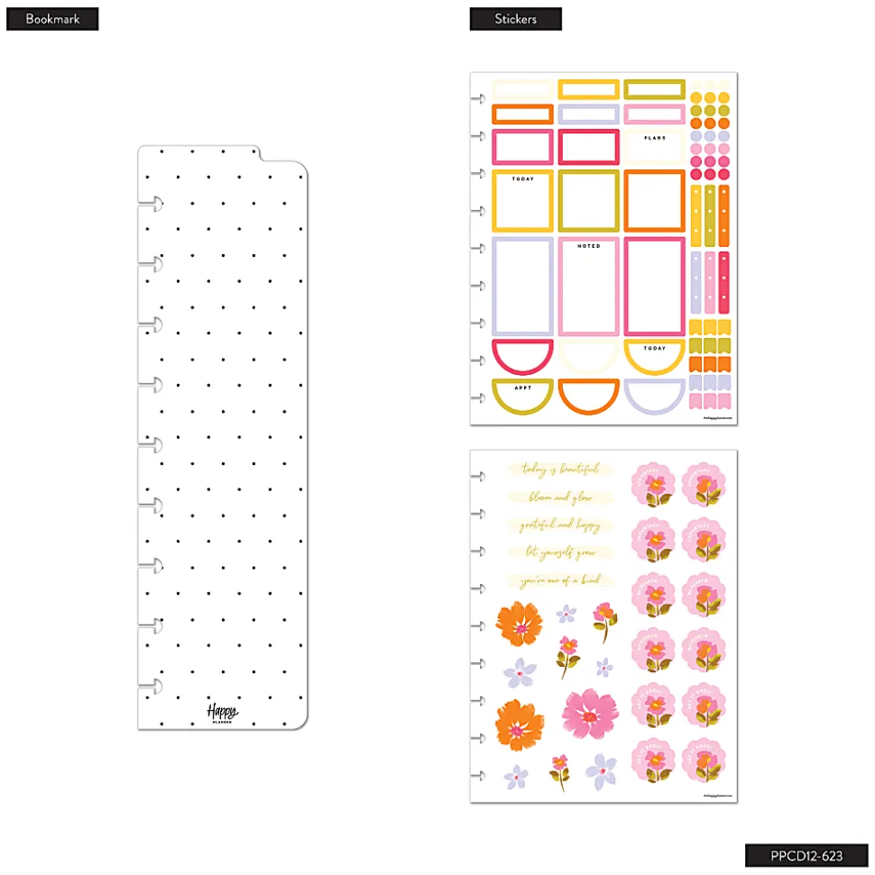 Happy Planner Monthly/Weekly Classic Disc-Bound Planner, 7" x 9-1/4", Sunshine Blooms, July 2026 to June 2027, Total Quantity 1