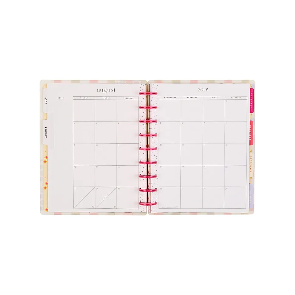 Happy Planner Monthly/Weekly Classic Disc-Bound Planner, 7" x 9-1/4", Sunshine Blooms, July 2026 to June 2027, Total Quantity 1