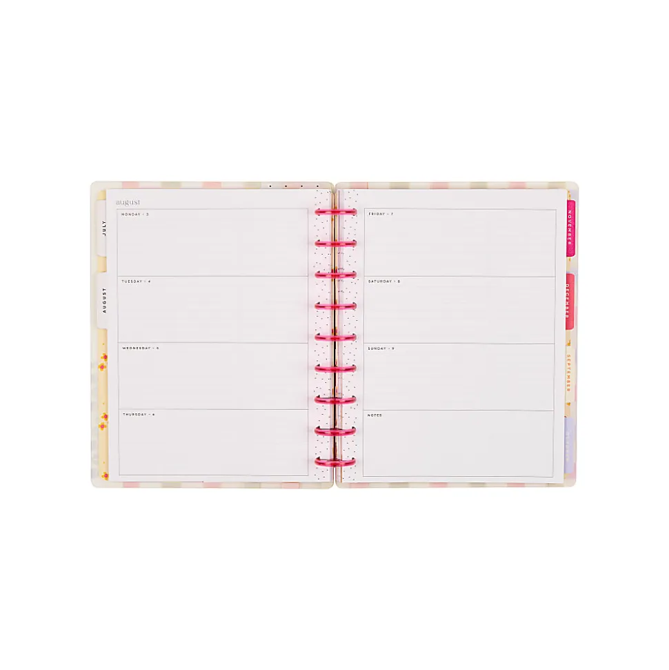 Happy Planner Monthly/Weekly Classic Disc-Bound Planner, 7" x 9-1/4", Sunshine Blooms, July 2026 to June 2027, Total Quantity 1