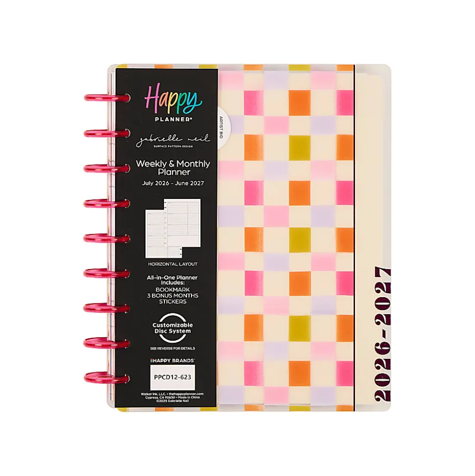 Happy Planner Monthly/Weekly Classic Disc-Bound Planner, 7" x 9-1/4", Sunshine Blooms, July 2026 to June 2027, Total Quantity 1