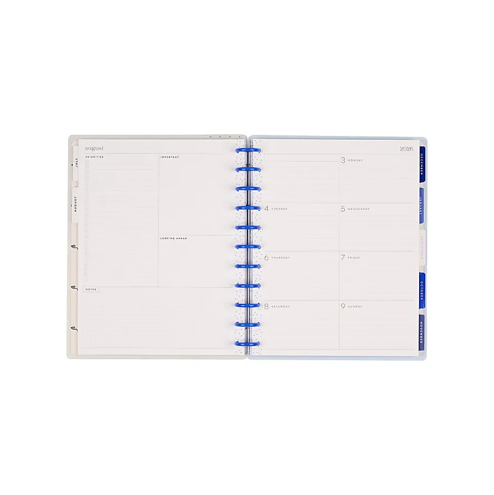Happy Planner Monthly/Weekly Big Disc-Bound Academic Planner, 8-1/2" x 11", Cottage Blues, July 2026 to June 2027, Total Quantity 1