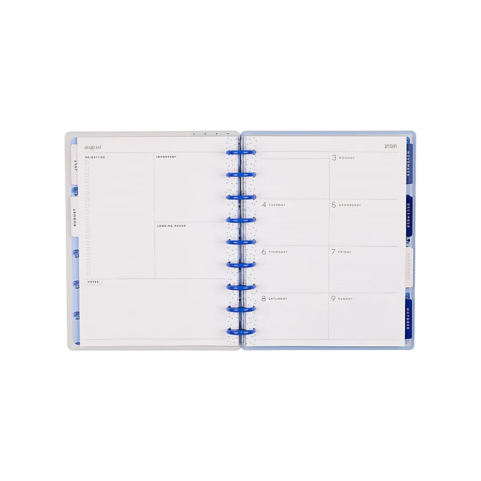Happy Planner Monthly/Weekly Classic Disc-Bound Academic Planner, 7" x 9-1/4", Cottage Blues, July 2026 to June 2027, Total Quantity 1