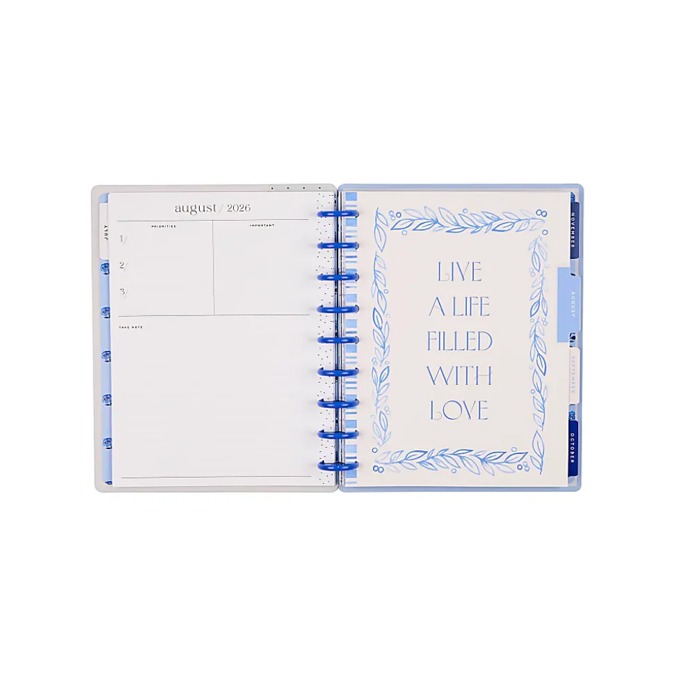 Happy Planner Monthly/Weekly Classic Disc-Bound Academic Planner, 7" x 9-1/4", Cottage Blues, July 2026 to June 2027, Total Quantity 1