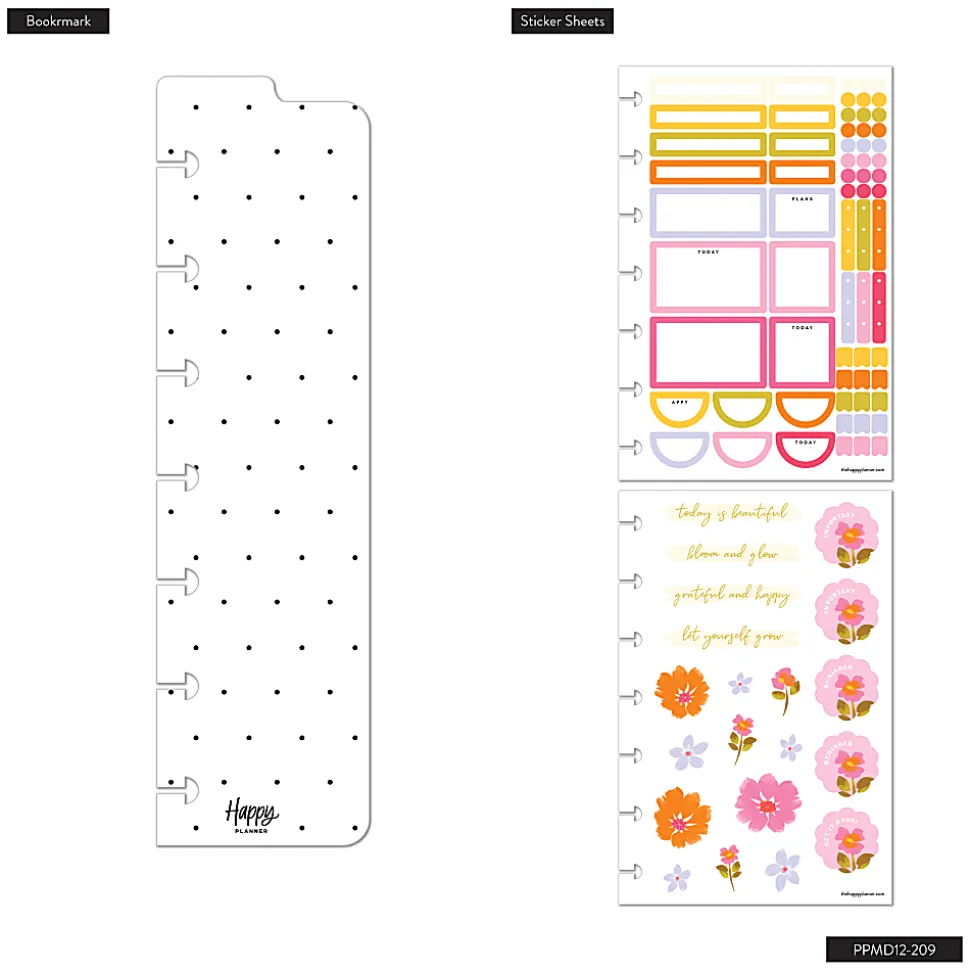 Happy Planner Monthly/Weekly Mini Disc-Bound Academic Planner, 4-5/8" x 7", Sunshine Blooms, July 2026 to June 2027, Total Quantity 1