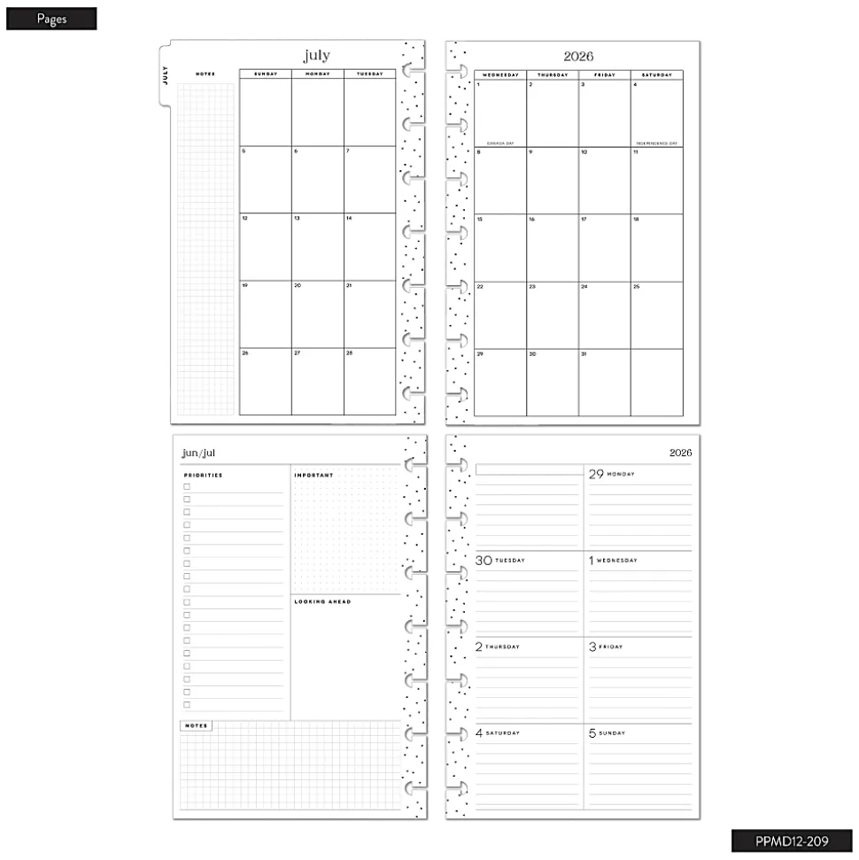 Happy Planner Monthly/Weekly Mini Disc-Bound Academic Planner, 4-5/8" x 7", Sunshine Blooms, July 2026 to June 2027, Total Quantity 1