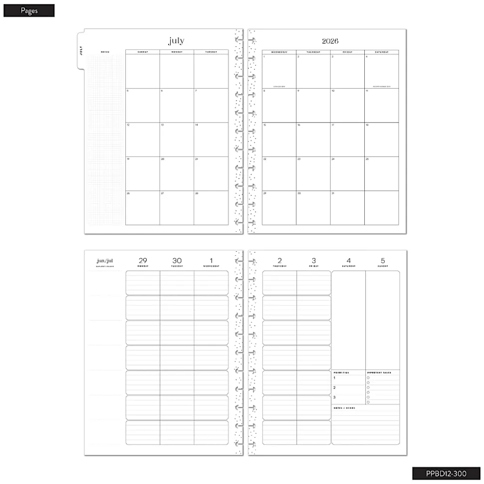 2026-2027 Happy Planner Monthly/Weekly Big Disc-Bound Teacher Planner, 8-1/2" x 11", Light Lessons, July To June, Total Qty 1